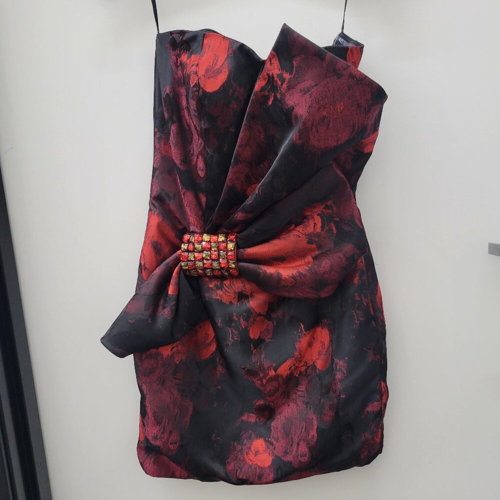 Classic Jovani  Black and Red Mini Dress